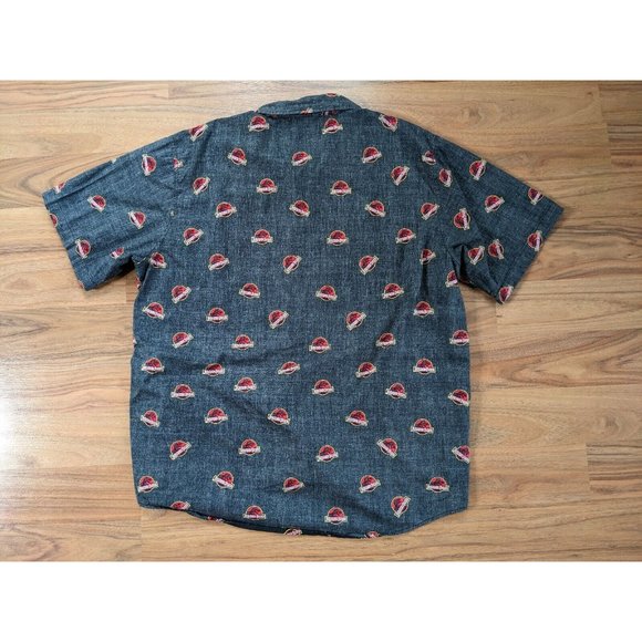 Jurassic Park Mens Button Short Sleeve Shirt Size XL Black All Over Print B6 - Picture 9 of 10